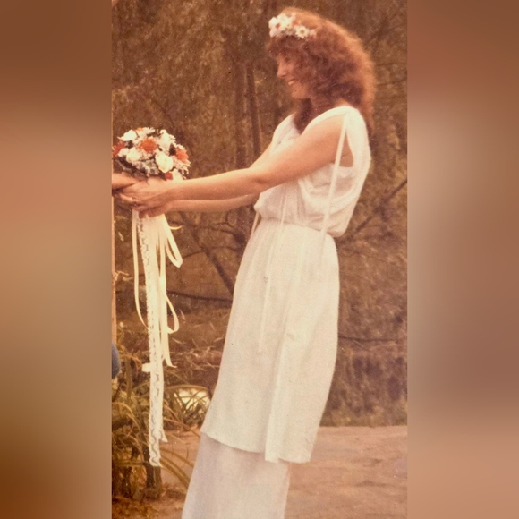 Boho Bride Vintage Boho Wedding Dress/Gauze Pantsuit Lace, Ribbons,Size 7/8,9/10 - Picture 12 of 16